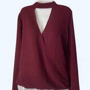 WAYF burgundy long sleeve top with cut out detail S